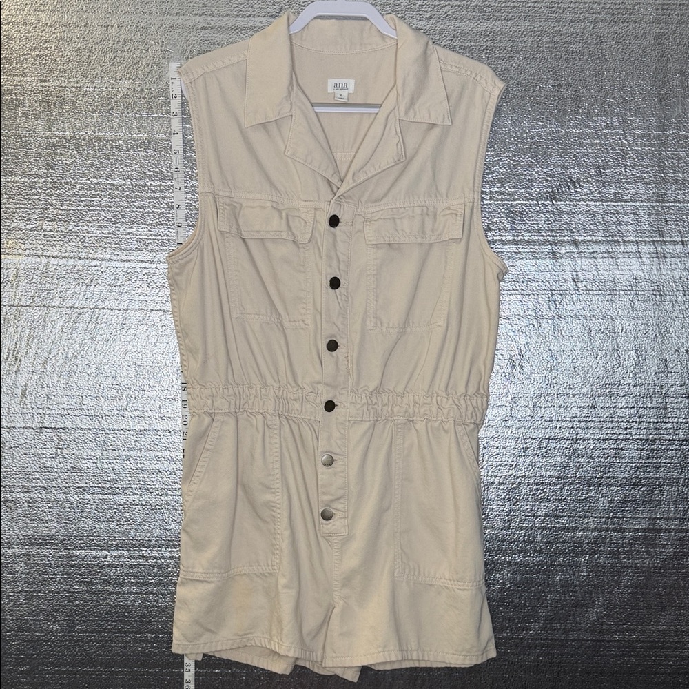 Cap Sleeve Romper Tan Front Button Closure